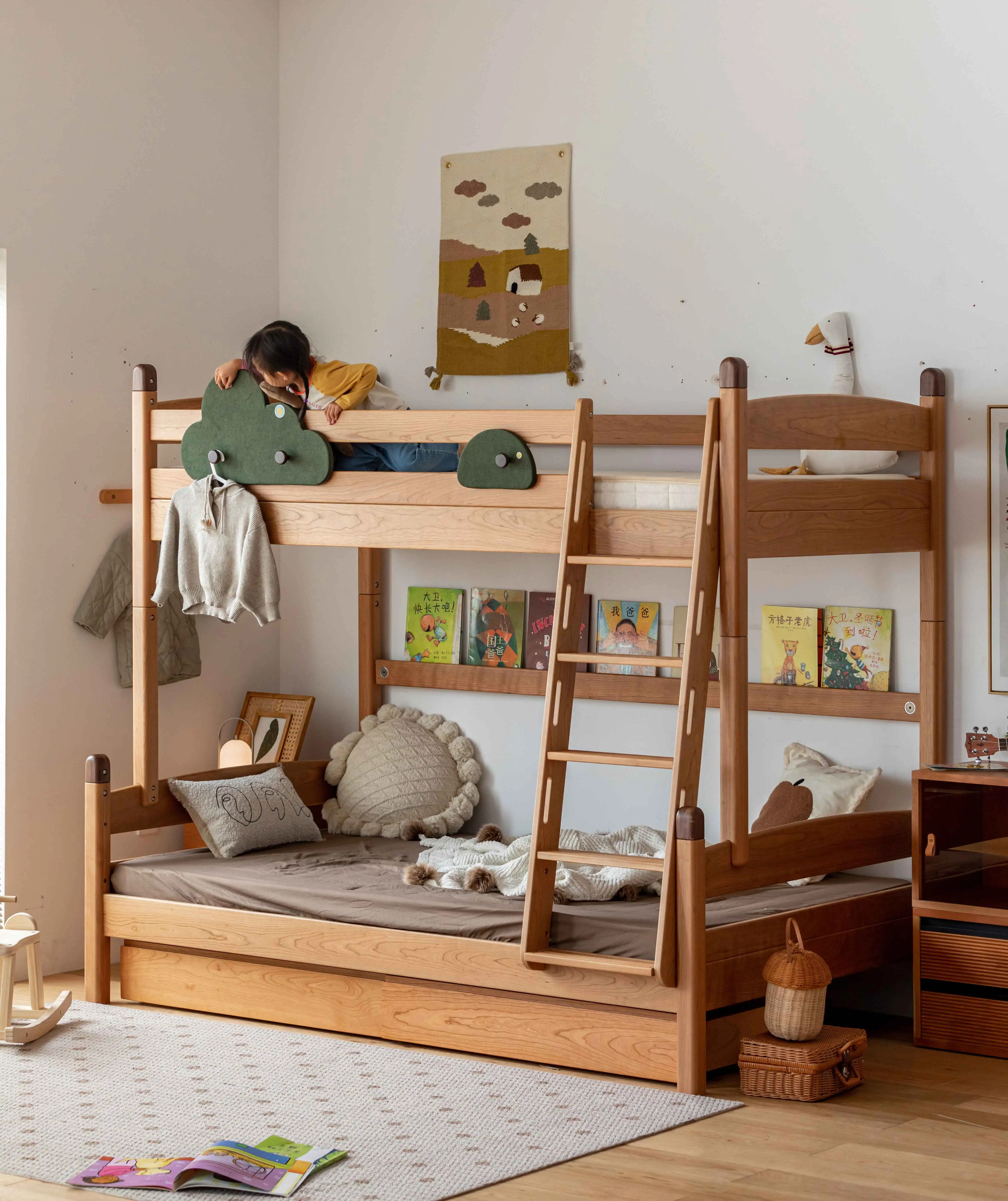 #Manufacturer Wholesale Direct High-Quality Simple Solid Wood Children's Bed Half House Safety Detachable Bunk Bed