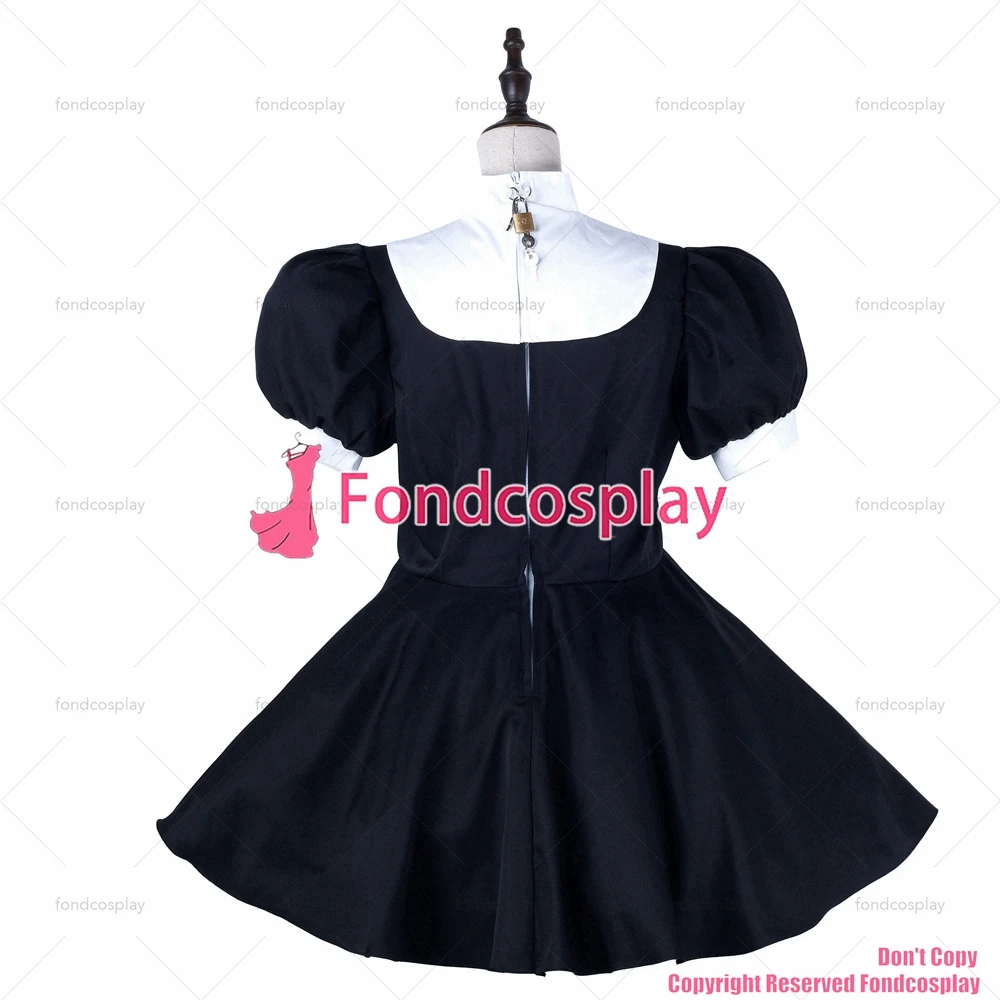 fondcosplay adult sexy cross dressing sissy maid black cotton nun dress lockable Uniform headpiece costume CD/TV[G2236]