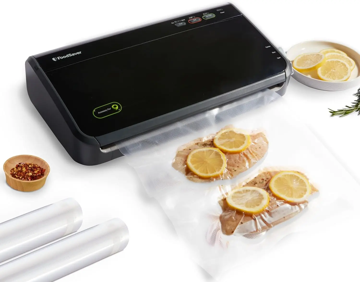 

FOODSAVER Vacuum Sealer Machine, Black (FM2100), Starter Bags & Rolls Included, Automatic Food Preservation, Seals Freshness