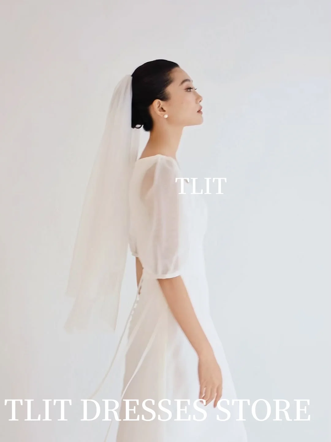TLIT elegante vestido de novia de satén de seda blanca cuello cuadrado vestido de fiesta de manga Regular vestido de novia coreano fotos sesión personalizada