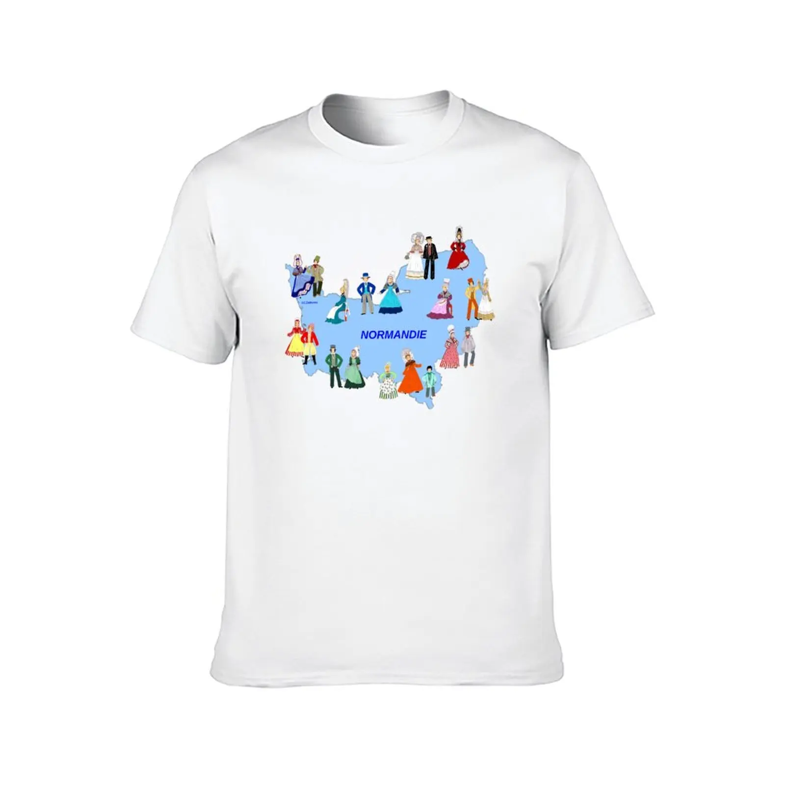 Map of Normandy and some traditional costumes. la France T-Shirt anime figures vintage anime shirt mens graphic t-shirts anime