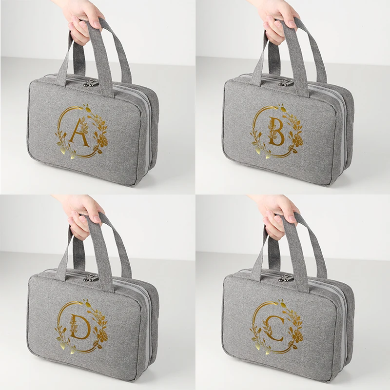 

Leaf gold letter print travel waterproof foldable dry wet separation wash bag with large capacity cosmetic storage bag