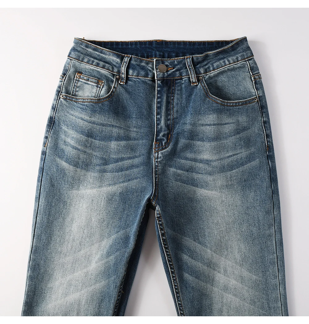Herren Slim Boot Cut Jeans Hochwertige Einfarbige Blaue Baumwoll-Denim-Hose Lässige Klassische Skinny Flared Hose – Detail 6