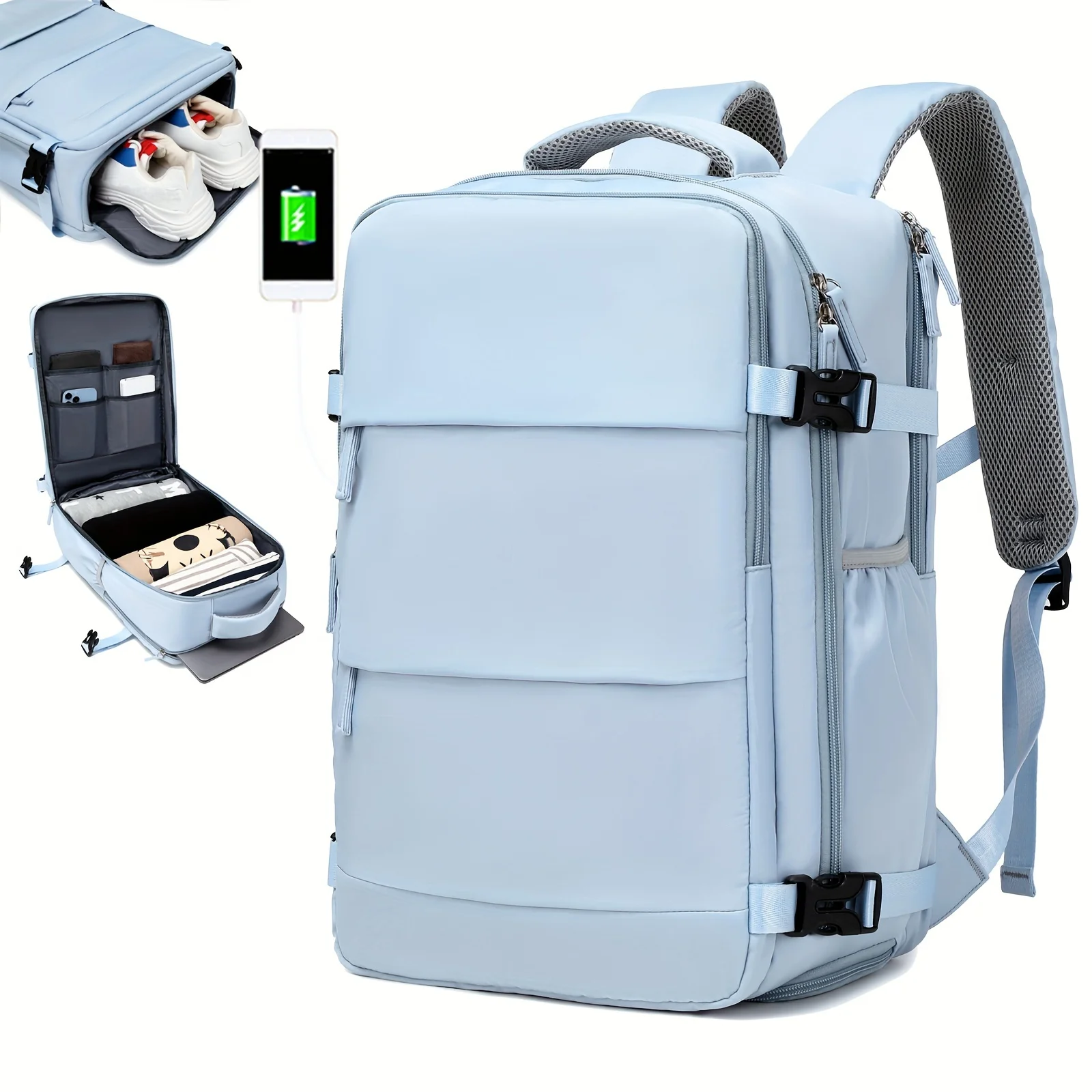 Flight-approved Carry-on Backpack With Shoe Compartment, Travel Luggage Daypack, Business Computer Schoolbag