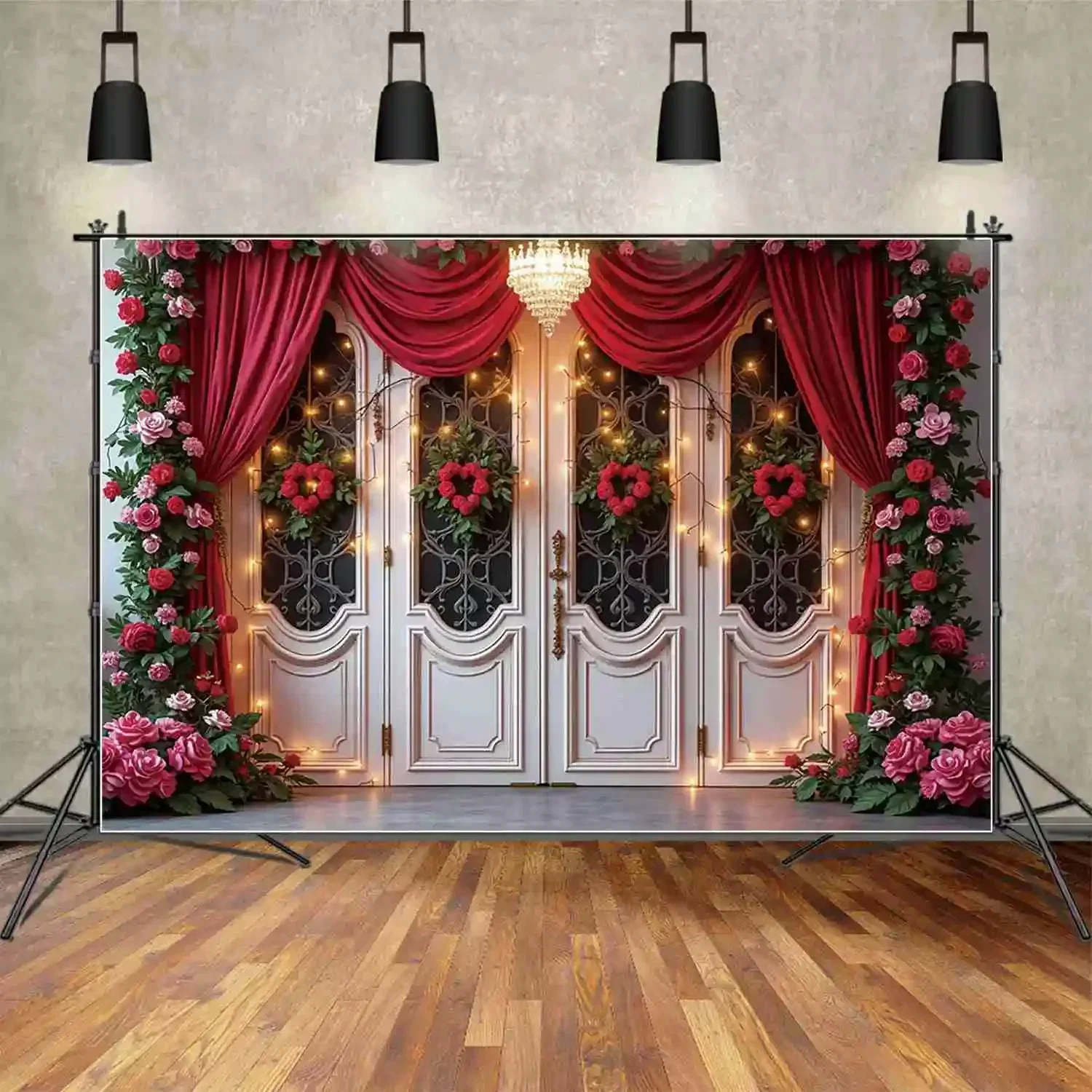 ดวงจันทร์. QG ดอกไม้วันวาเลนไทน์การถ่ายภาพพื้นหลังตุ๊กตาหมีสวนสีชมพู Rose Photozone ฉากหลังคู่ตกแต่ง