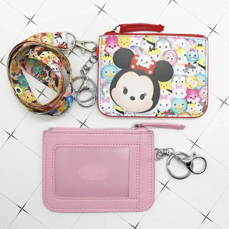 Disney Stitch PU coin purse card holder keychain key  case coin bag Mickey mouse Document card bag