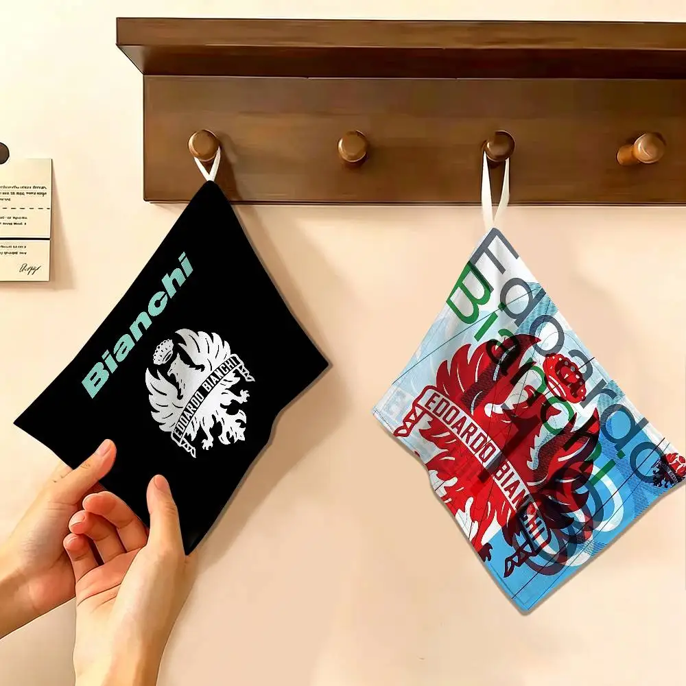 Brand B-Bianchi Logo Polyester Cotton Hand Wiping Towel, Hanging Design, Durable for Household Restaurant Toilet Use