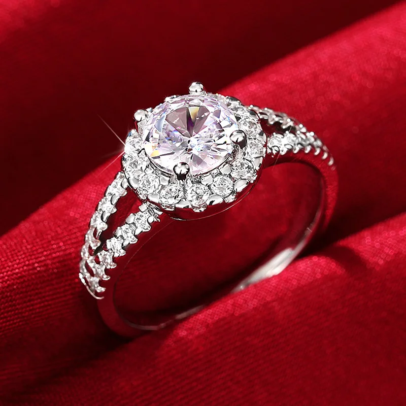 Huitan Klassische Eheringe für Frauen Luxus Silber Farbe Inlay Brillante Zirkonia Ewigkeit Verlobung Schmuck Großhandel