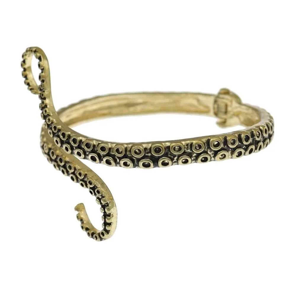 Vintage Octopus Gothic Bracelet Gold Silver Plated Octopus Tentacles Gothic Bangle Antique Carve Open Cuff Bracelet for Men