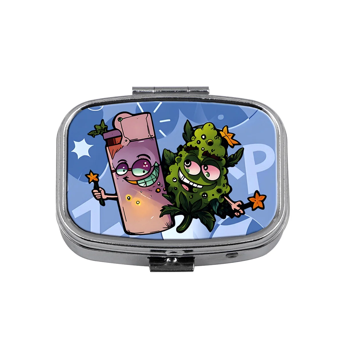 Magic Animated Double-Compartment Metal Pill Box Portable Travel Decorative Sealed Small Pill Storage Box