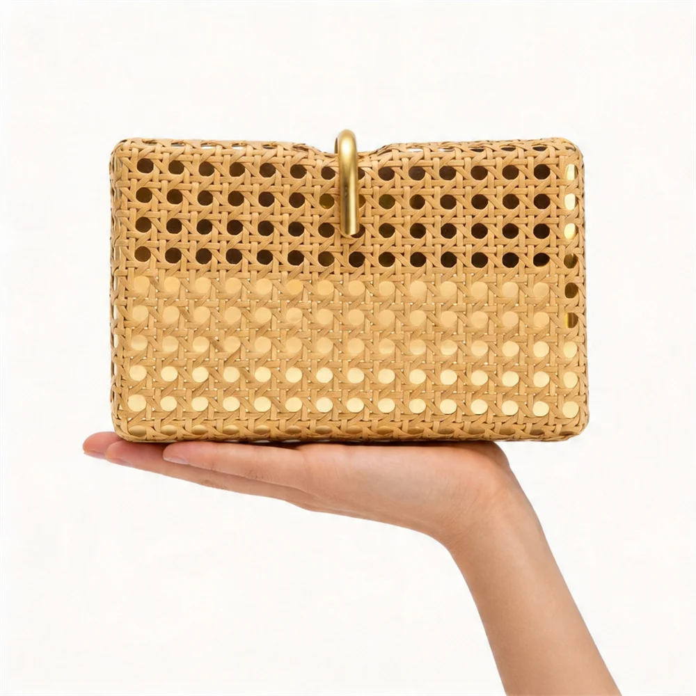 

Female Crossbody Bag Woven Single Shoulder Purse Summer Handcrafted Bamboo Evening Party Lady Woven Hollow Out Evening Handbag