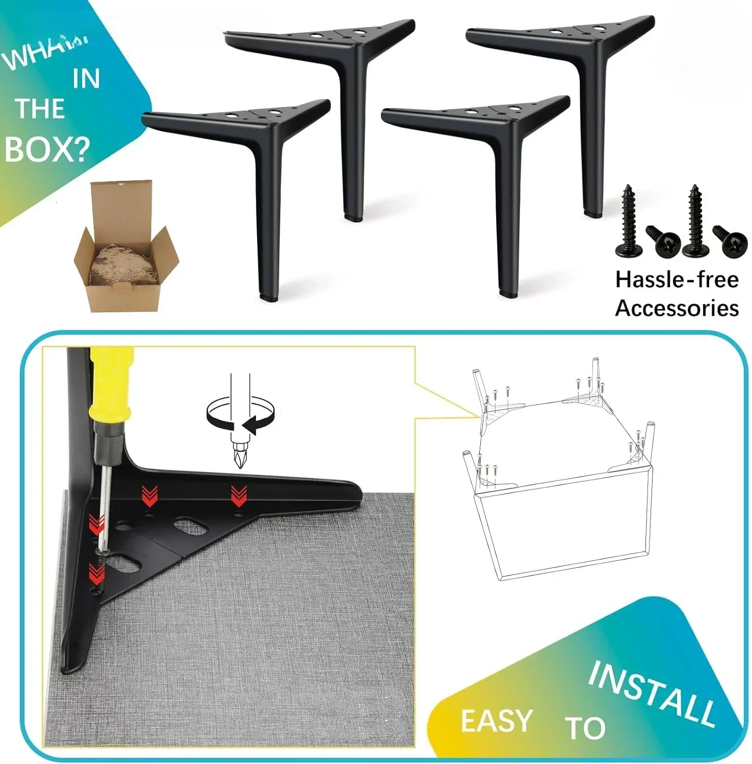 4Pcs/Set Furniture Feet For TV Cabinet Sofa Coffee Table Bathroom Cabinet Drawer Cabinet Leg Metal Support Feet Load 800KG