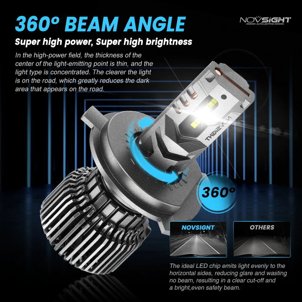 Передняя фара Novsight N75 H4 для автомобиля, лампа для фар головного света H7, 9005, HB3, 9006, HB4, 9012, 6500K, 100 лм, Вт, 12 В