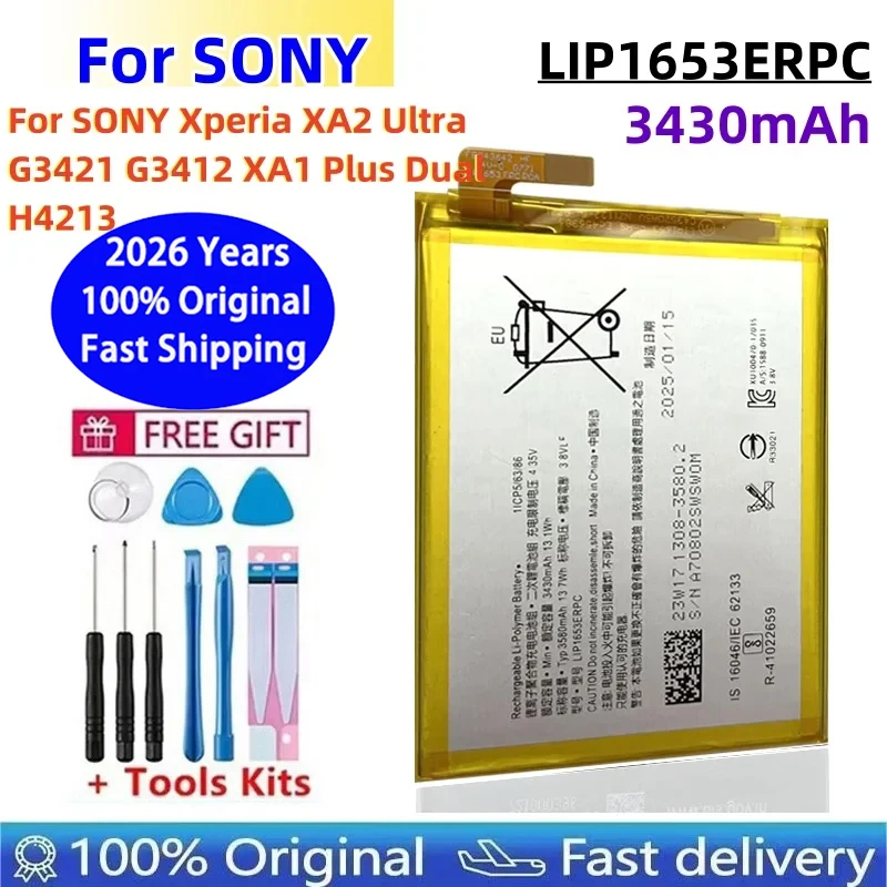 100% Original For Sony Xperia XA2 Ultra G3421 G3412 XA1 Plus Dual H4213 High Quality LIP1653ERPC 3430mAh Battery Bateria+Tools