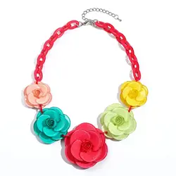 Womens Colorful Rose Flower Necklace Bohemian Chain