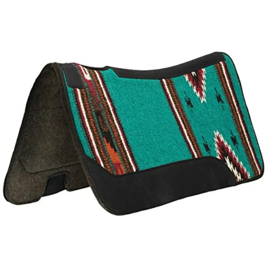 Western saddle pad for protection 31 x 32 contoured single weave wool blend felt turquoise pattern shock absorbing