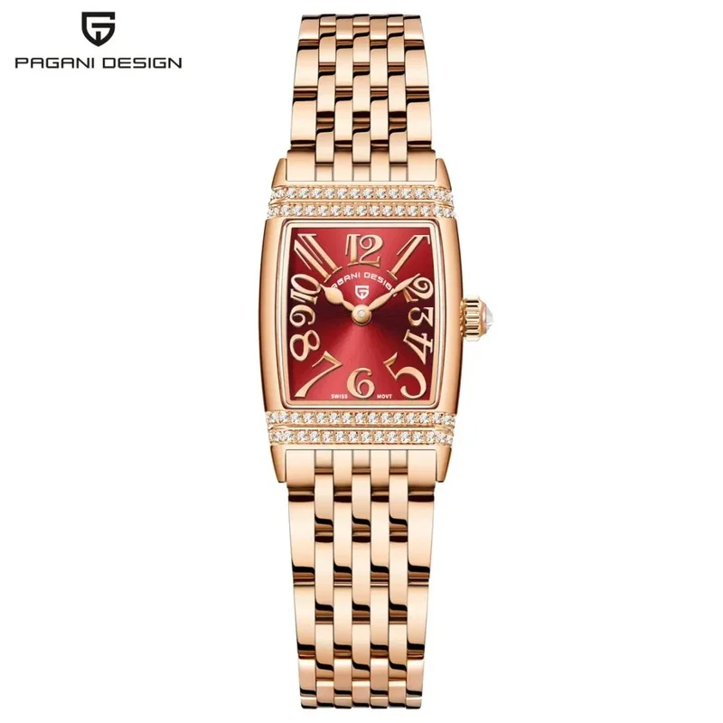 PAGANI DESIGN PD1737 Women Quartz Watch Square Case Diamond Encrusted Bezel Stainless Steel Waterproof European American Style