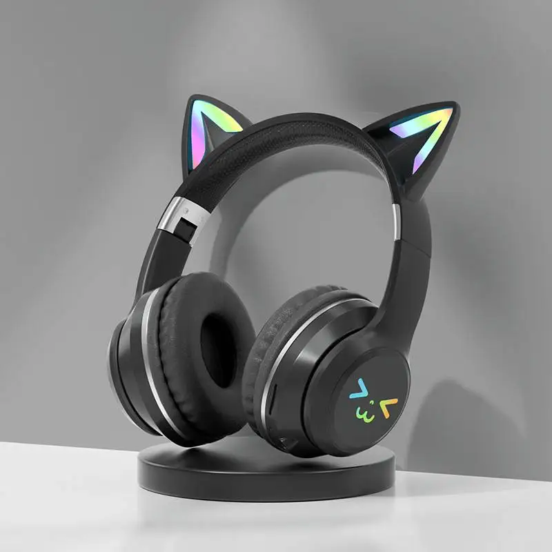 Gradiënt draadloze hoofdtelefoon RGB schattige kattenoor Bluetooth-oortelefoon met microfoon Stereo Muziek Game Oortelefoon Meisjes Kindergeschenken