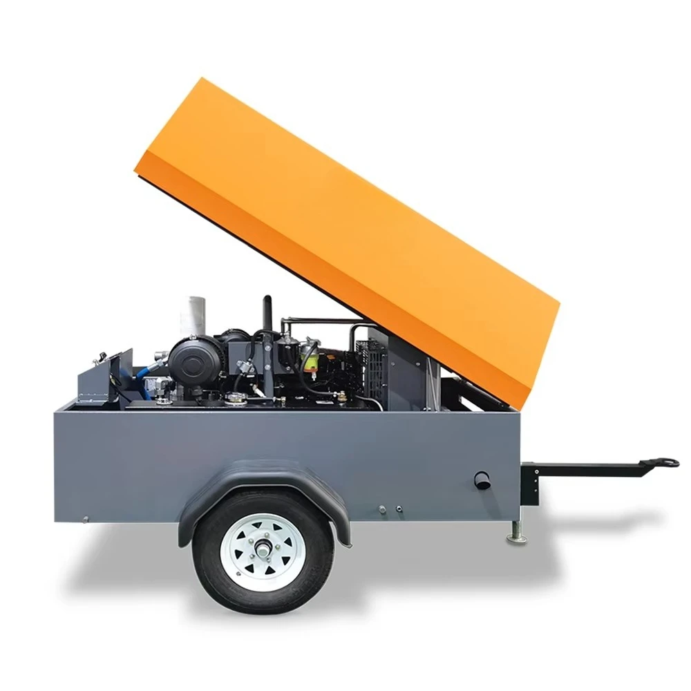 Towable Diesel Driven Screw Type Pressure 7 bar Air Compressor Machine for Sandblasting
