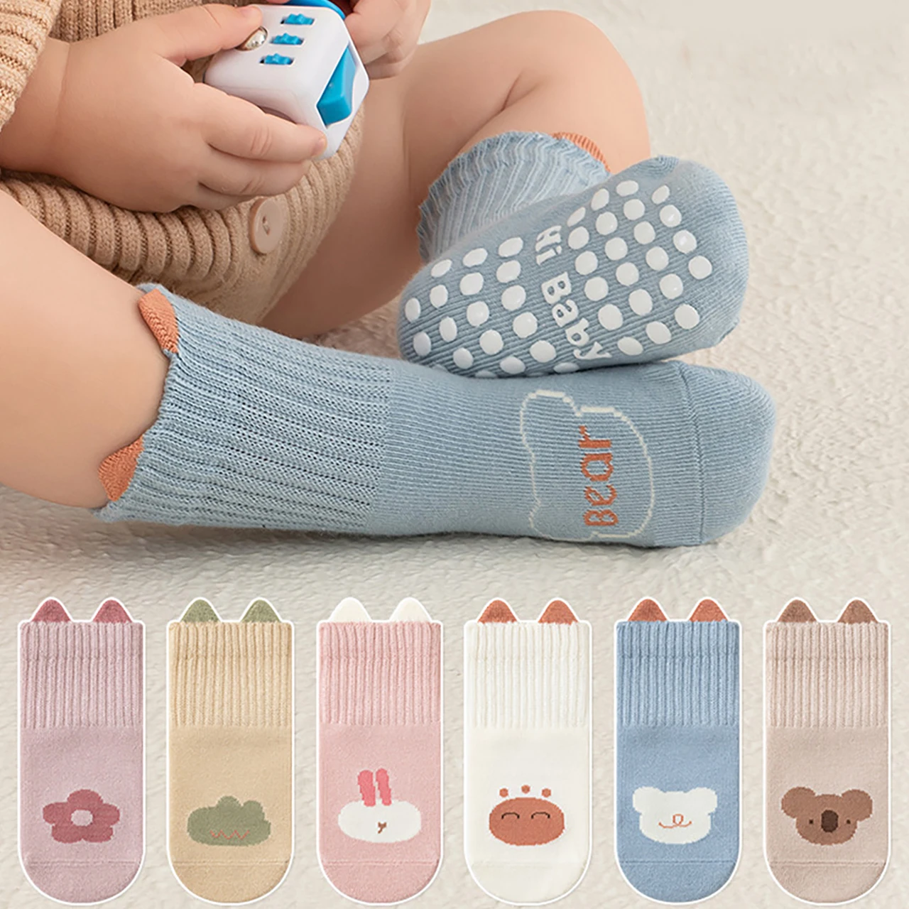 

Детские нескользящие носки-тапочки с милым мультяшным рисунком, мягкие хлопковые носки средней длины для малышей, для мальчиков и девочек 0-3 лет, весна-осень