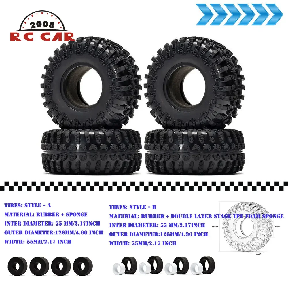 

2.2” 126mm Soft Rubber Tyre Tires For RC 1/10 Crawler Car Axial SCX10 II Traxxas TRX4 YETI KM2 RR10 Wraith 90056 90053 90025