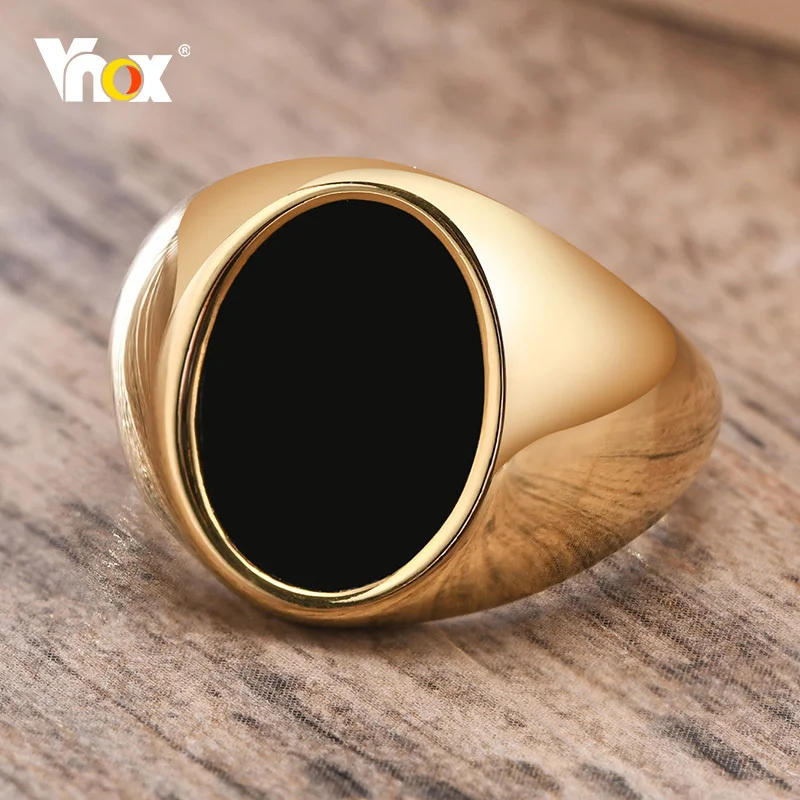 Vnox Retro Signet Ring for Men, Gold Color Stainless Steel Round Square Top Ring, Punk Rock Hiphop Jewelry