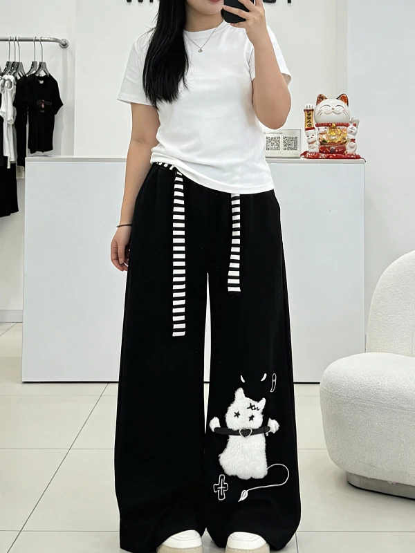 

Женские повседневные брюки больших размеров с принтом, с высокой талией, широкими штанинами, свободного кроя, модные, осенне-зимние, в стиле кэжуал