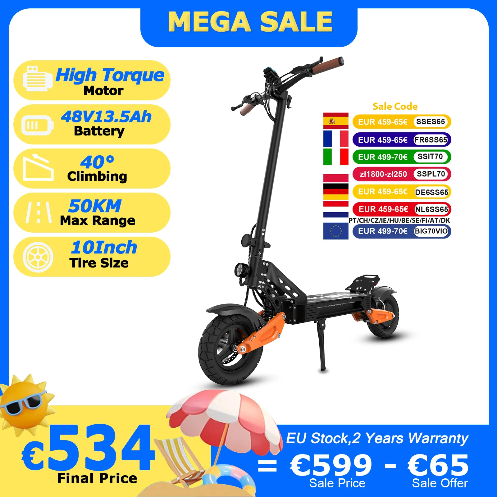 JUICEASE C67Lite Elektroroller 48V13.5Ah Hochleistungsakku Hochleistungsmotor 50KM Reichweite 10 Zoll Fette Reifen Geländetauglich Allterrain E-Scooter