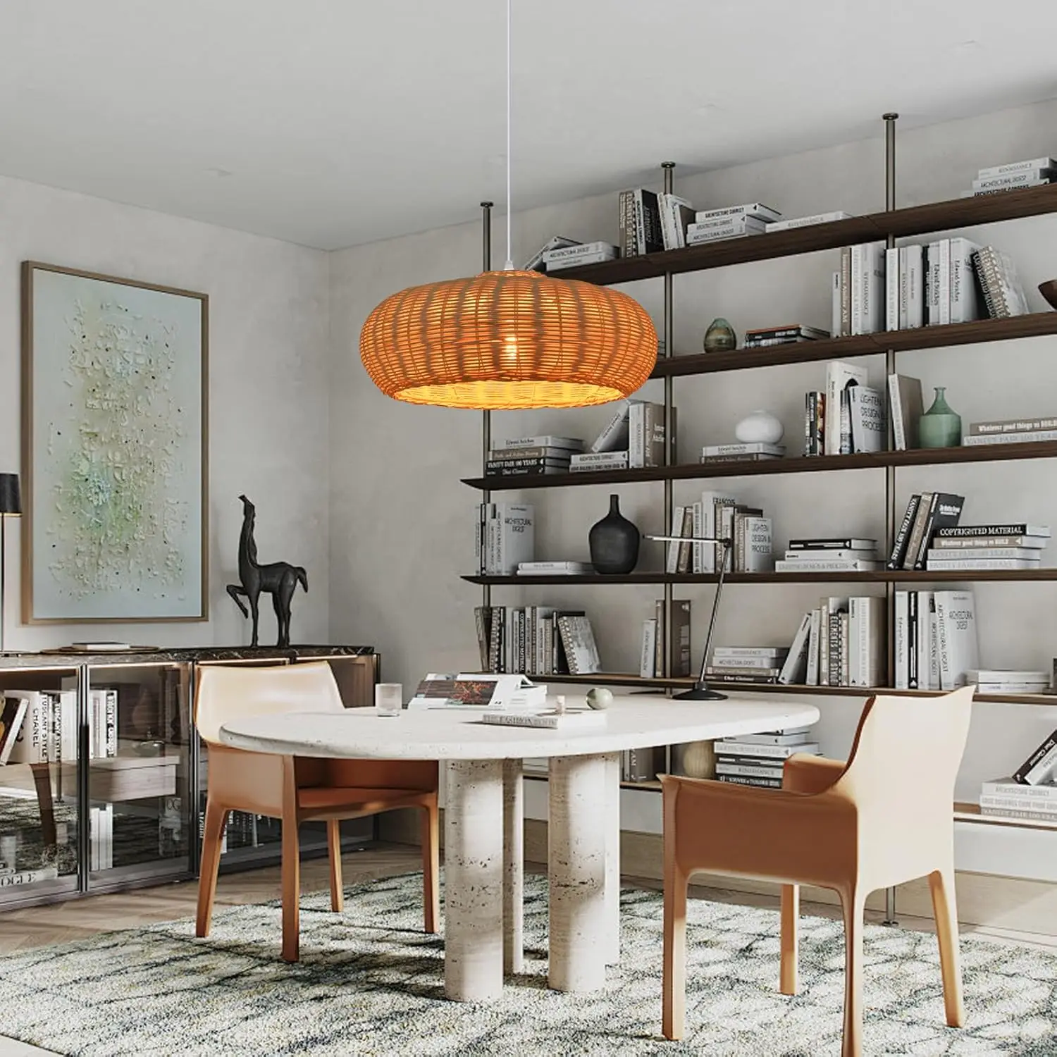 1 Light Boho E27 Chandeliers Rustic Woven Large Kitchen Pendant Lights Handmade Wicker Rattan Ceiling Fixture Beige Lampshade