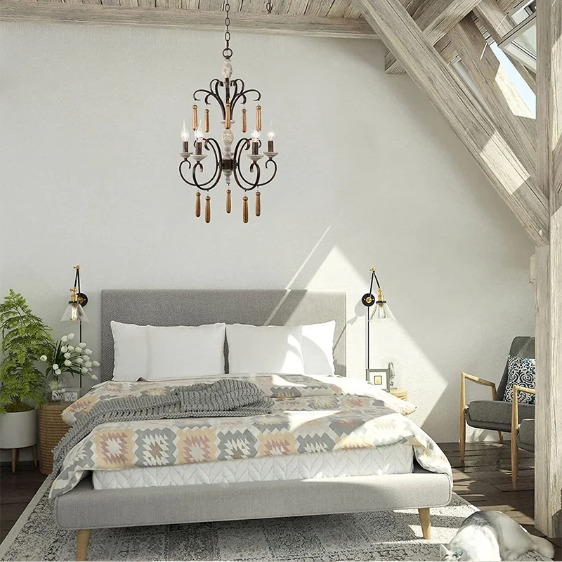 French Retro Dual head Chandelier Living Room Dining Room Coffee Shop  Nordic  Bedroom Room Pendent Lamp