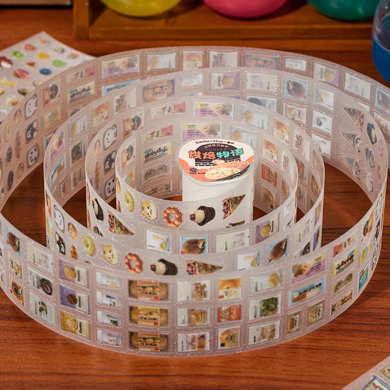 

5cm * 200cm/roll cuisine series flash sand die-cutting PET tape DIY handmade materials scrapbook aesthetic stationery