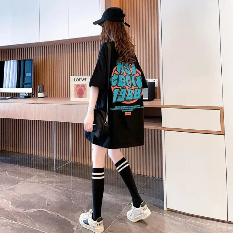 Top Female Baggy Graphic Women\'s T-shirt Summer Outfit Pink Long Clothing Korean Style Harajuku Fashion Reviews Many Clothes Tee