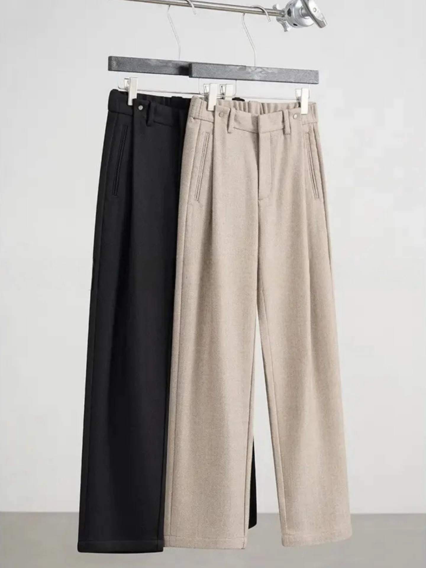 

Мужские брюки прямого кроя, повседневные, модные, однотонные, с плиссировкой, зимние, длинные.