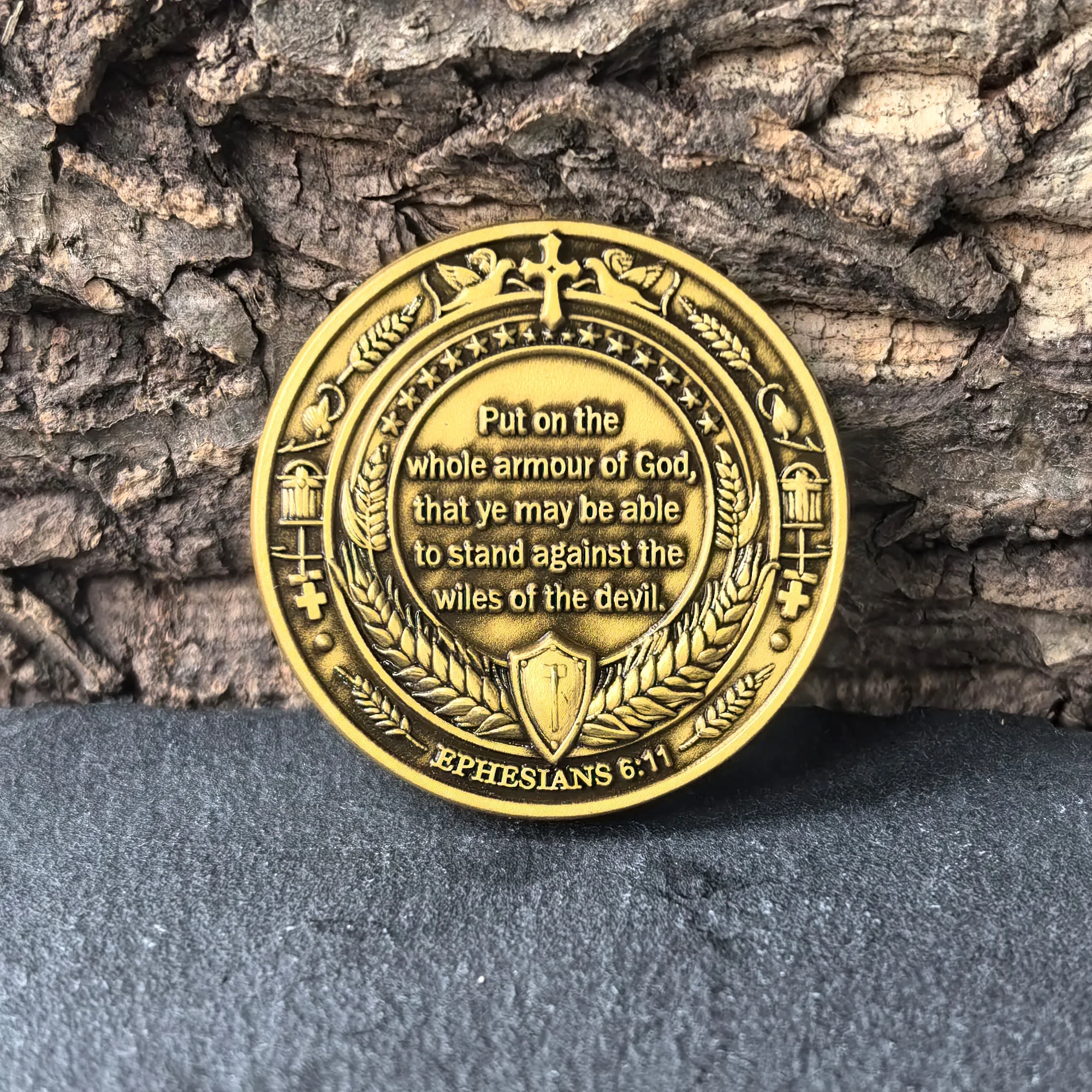 Armor of God Challenge Coin with Ephesians 6:11 Inscription - Ideal for Spiritual Strength and Motivation