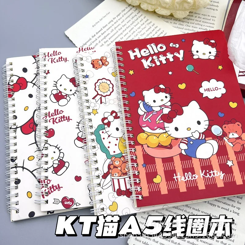 4pcs Sanrio Spiral Book Coil Notebook Hello Kitty Kawaii Horizontal Notepad Student Learning Planners Stationery School Supplies