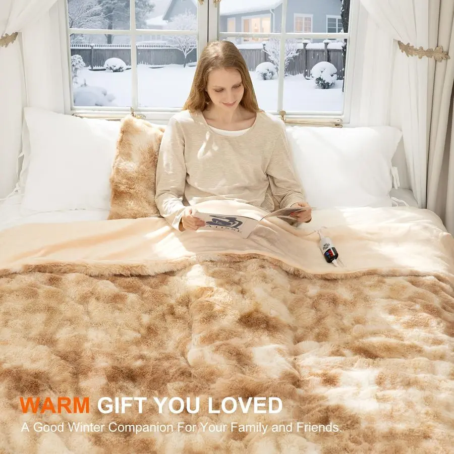 

Fur Heated Throw Blanket for Couch 50X60 Bubble Faux Fur Electric Blanket Fluffy Fuzzy Soft Thick with 6 Fast Heating Levels amp