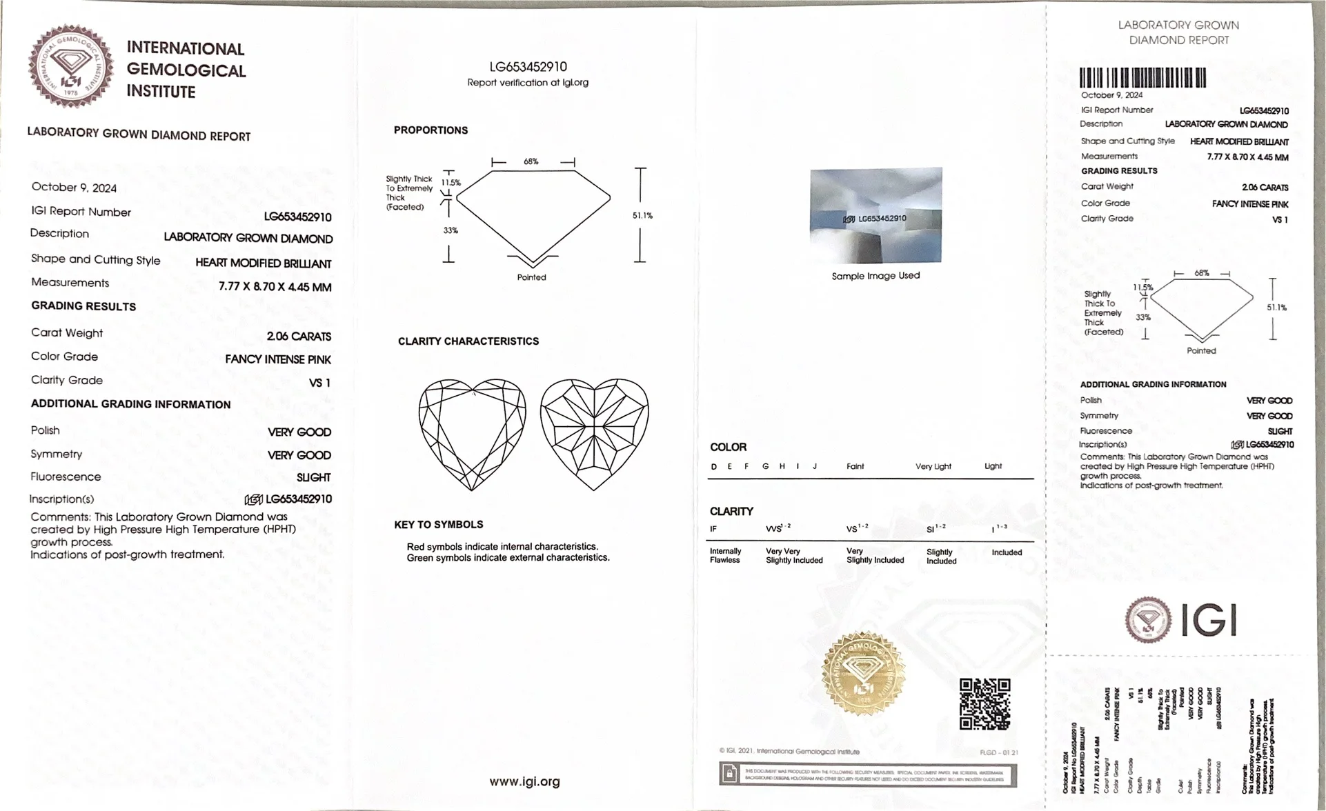 Certified Pink 2.06CT VS1 Heart Cut Fancy Intense Pink Color With IGI Certificate HPHT lab Grown Diamond