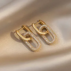 2024 Fashion Geometric Oval Rectangle Hoop Earrings For Women Zircon Wedding Jewelry Elegant Dangle Earings