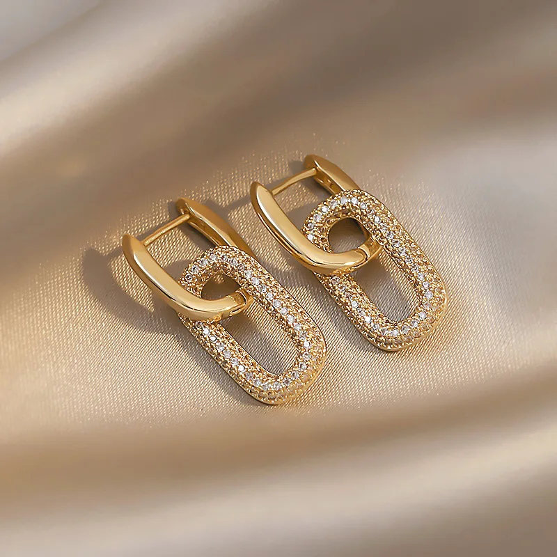 2024 Fashion Geometric Oval Rectangle Hoop Earrings For Women Zircon Wedding Jewelry Elegant Dangle Earings