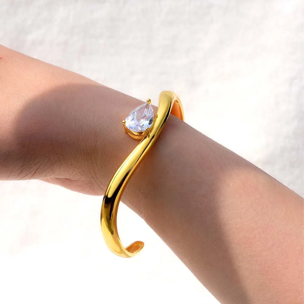 Muxfc pulseira de moissanite com corte de pêra, 6 quilates, para mulheres, gota de água, punho aberto, prata esterlina 925, joias de pulso, presente gra