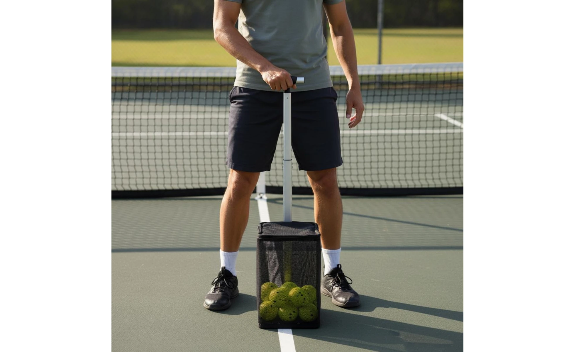 Pickleball Ball Picker Adjustable Handle Pickleball Retriever Collector Sports Equipment Stainless Steel Game Gear Zippered Top