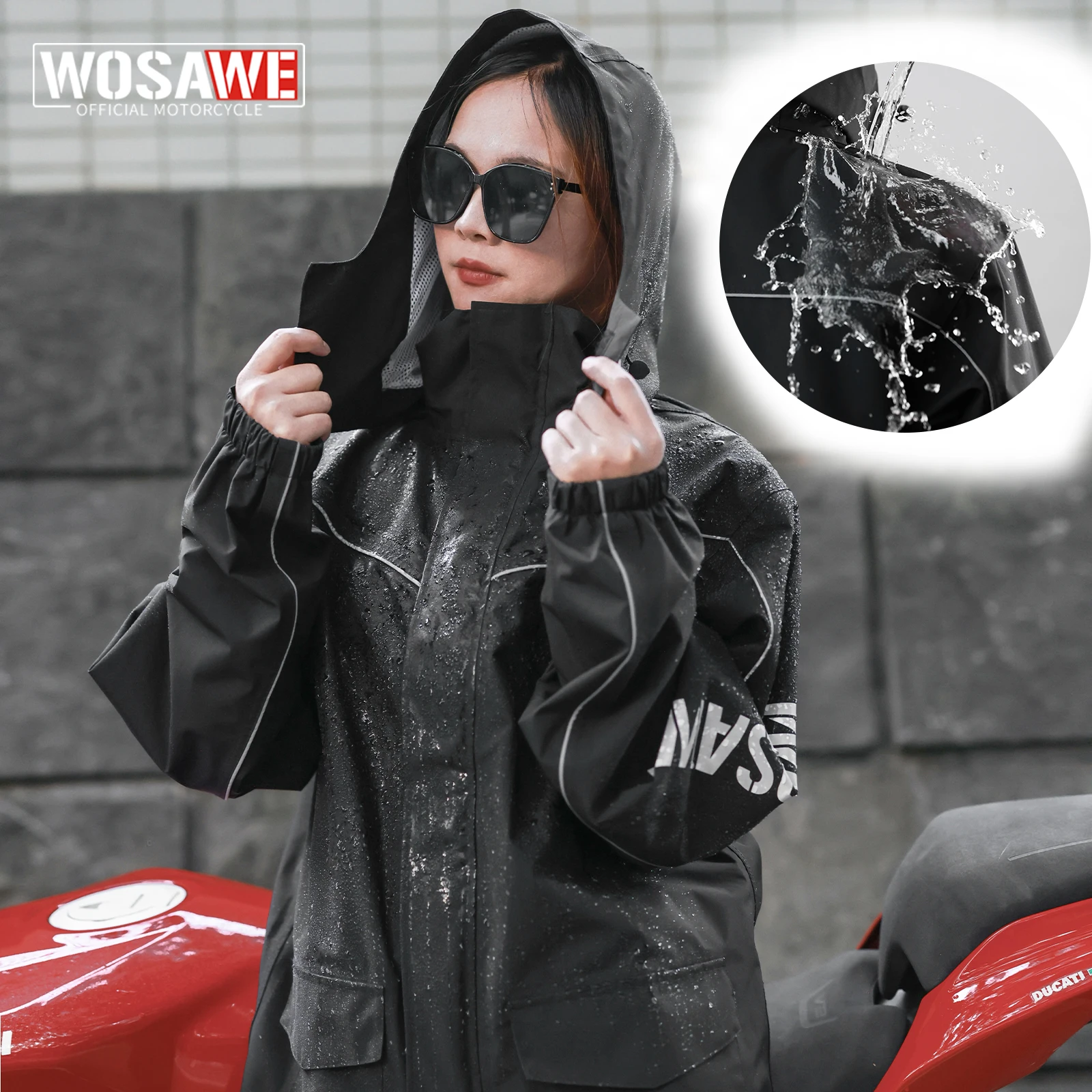 WOSAWE Motorcycle Raincoat Rainstorm Prevention Jacket Camping Hiking Fishing Motorcyclist Rider Rain Jackets