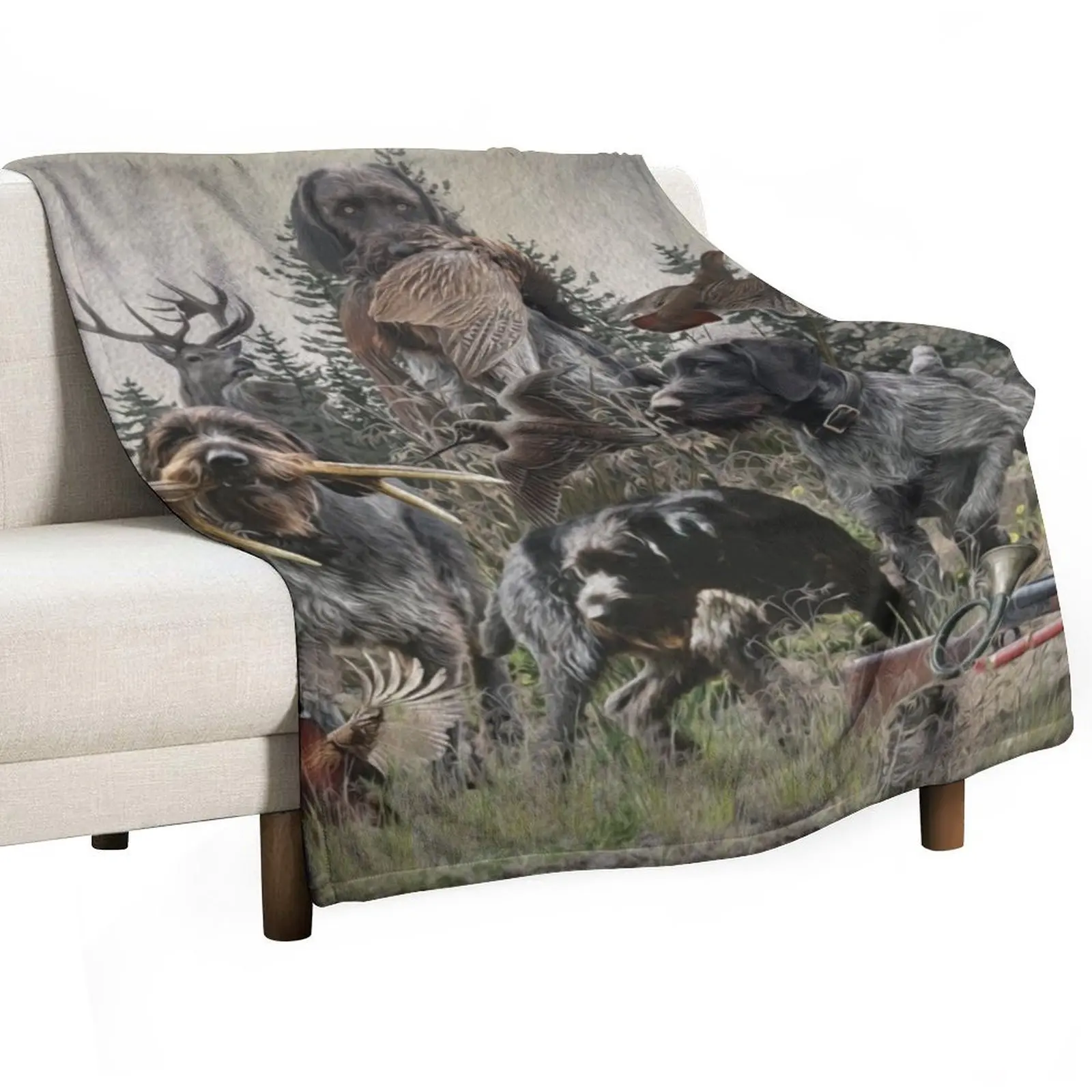 

German Wirehaired Pointers, GWP Pointing dog Throw Blanket Multi-Purpose Bed Luxury Designer Soft Big Blankets