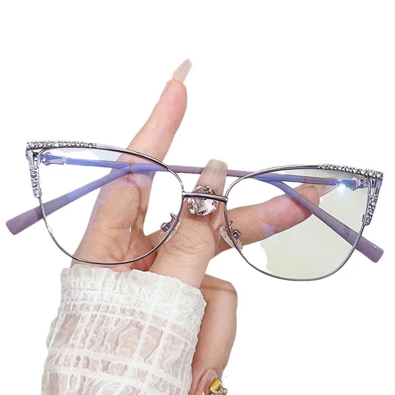 نظارات عتيقة مضادة للضوء الأزرق ، إطار معدني مرصع بالماس ، عدسة قصر النظر ، إطار بصري ، مسطح ، الأدب والفن ، جديد ، مرآة