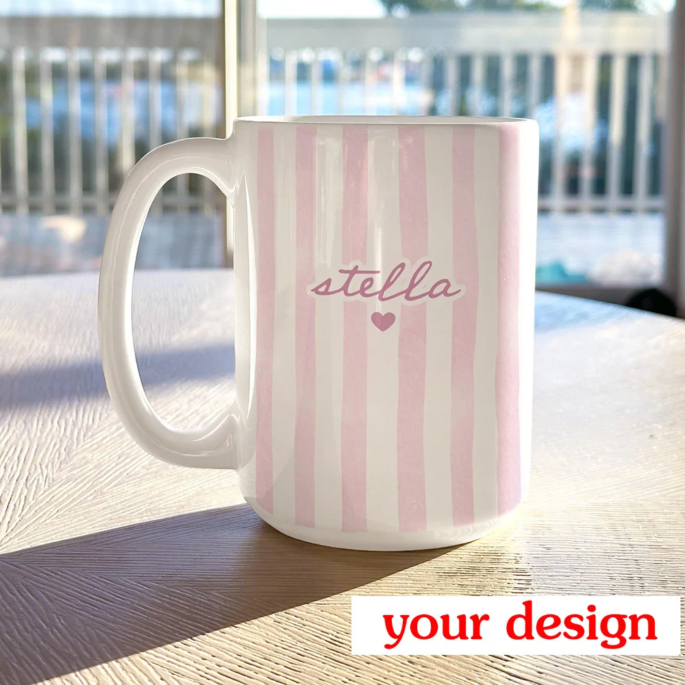 Custom Name Striped Coffeee Mug Personalized Gift For Her Birthday, Custom Name Cup Mothers Day Gift New Mom Grandma Aunt Gifts