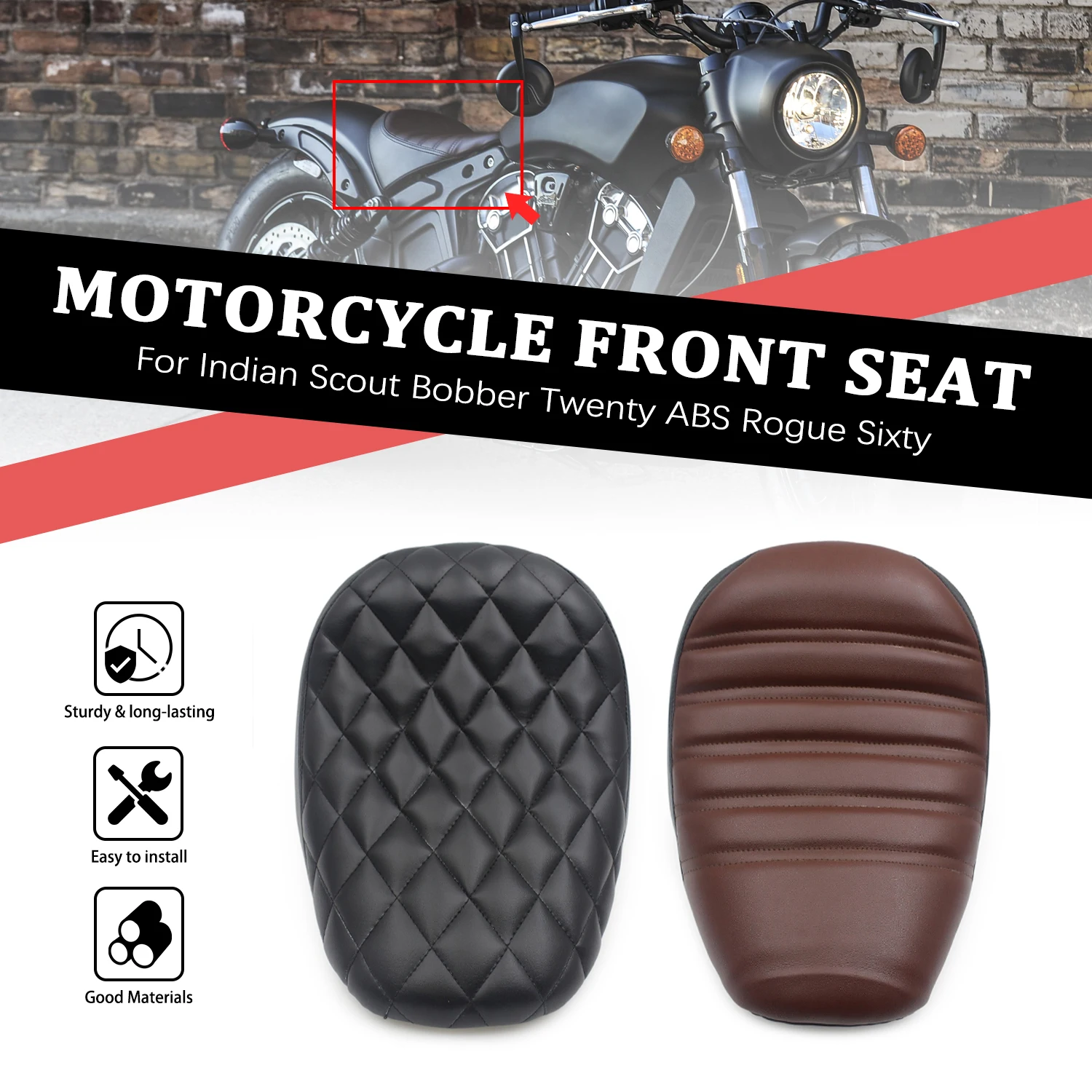 Black/Brown Motorcycle Front Seat Pad Modified Single Seat Cushion For Indian Scout Bobber Sixty/ Twenty ABS Scout Rogue/ Sixty