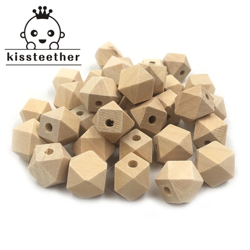 

50pcs Unfinished Wood Geometric Hexagon Beads Spacer Baby Chew Safe Jewelry For DIY en Teething Necklace