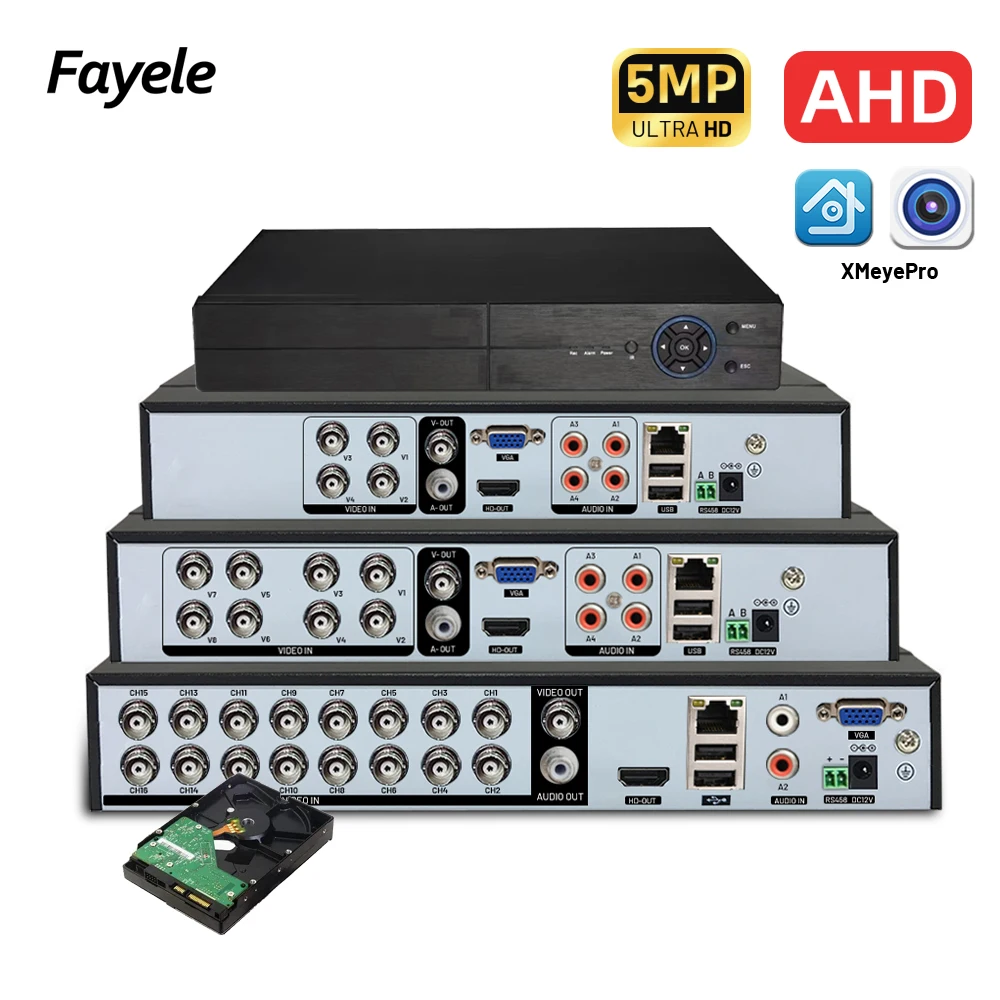 5mp 4ch 8ch ahd dvr hvr 5mn 16ch 6 in1 tvi cvi 1080p digitaler Audio-Video recorder xvr hdd für analoges CCTV-Überwachungs kamerasystem