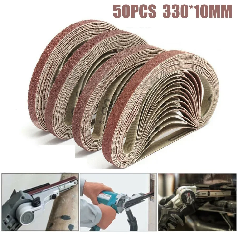 

50pcs Sanding Belt 40-120 Grits For 10x330mm Sanders File Sanders Sander Angle Grinder Modified belt sander Accessory