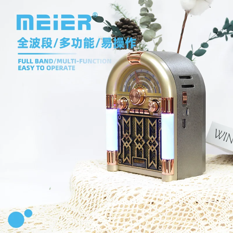 Meier M-67bt Retro Design FM Radio Rechargeable Portable Card Bluetooth Speaker MP3/Am FM Sw Multi-band Radios with AC 110V-220V